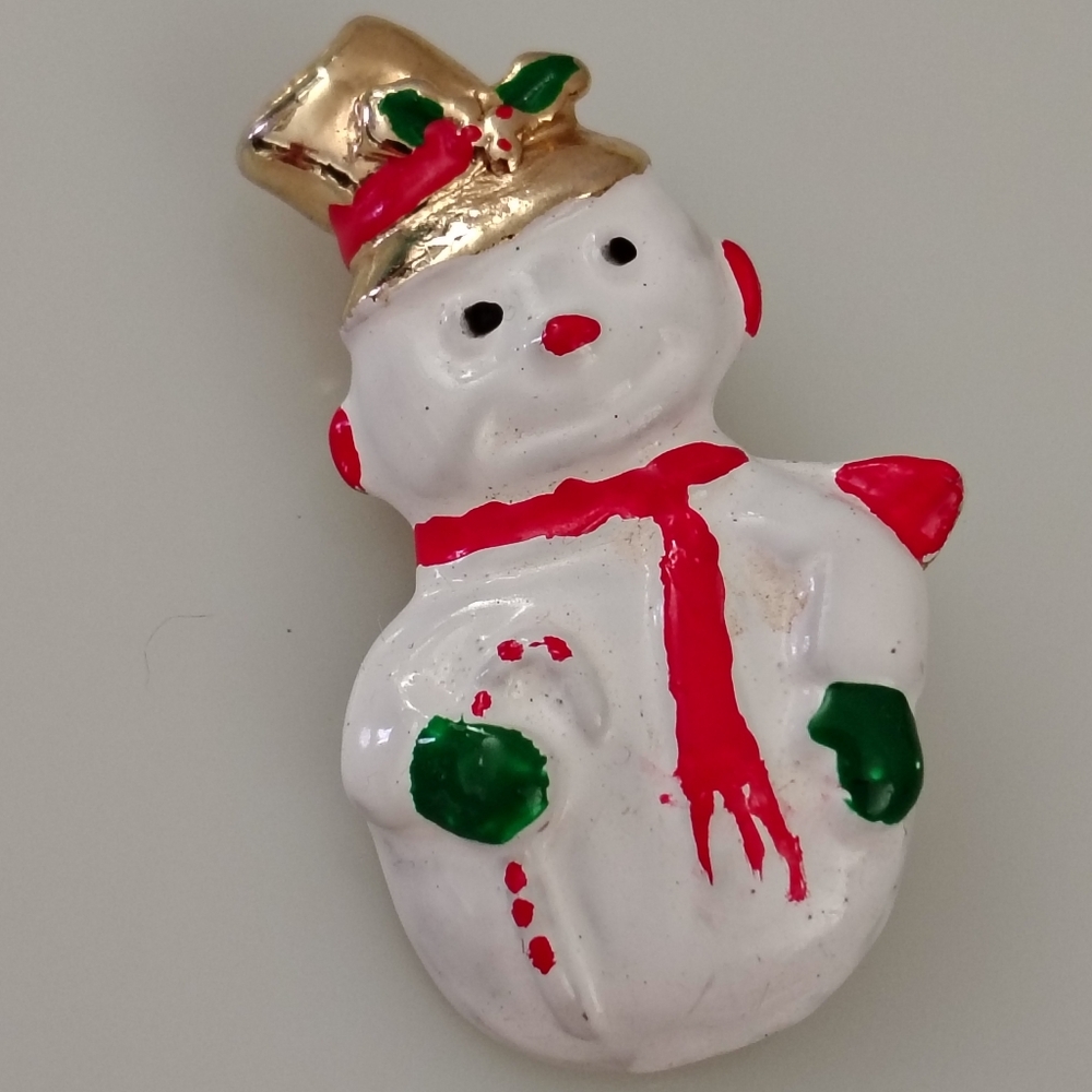 Vintage Snowman Brooch with Gold Hat
